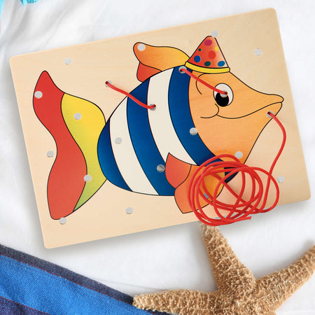 Allacciatura Pesce Gioco in Legno per Bambini Metodo Montessori Dida