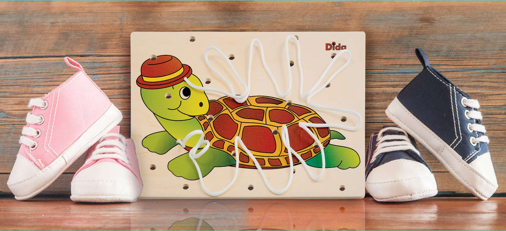 Allacciatura Tartaruga Gioco in Legno per Bambini Metodo Montessori Dida