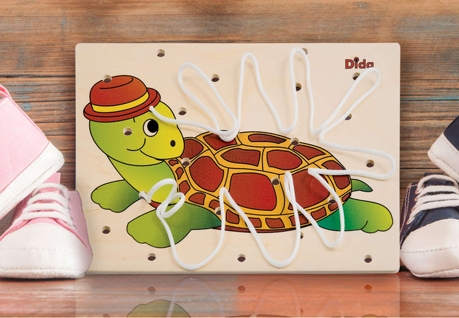 Allacciatura Tartaruga Gioco in Legno per Bambini Metodo Montessori Dida