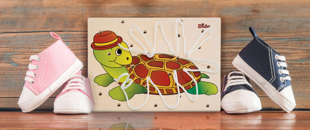 Allacciatura Tartaruga Gioco in Legno per Bambini Metodo Montessori Dida