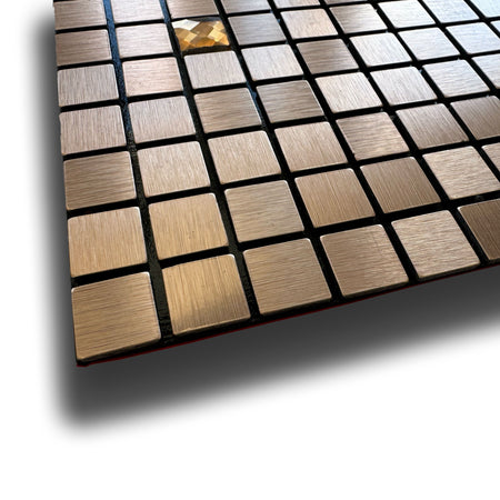 TOP! Piastrella autoadesiva in vero alluminio con inserti  in Vetro  30x30cm (sp. 3mm) color RAME - Eternal Parquet