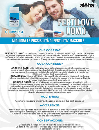 Aloha Fertilove Uomo Integratore Sessuale Per La Fertilità Libido Afrodisiaco 60 Compresse Arginina Salute e cura della persona/Erotismo e contraccezione/Prodotti per igiene e ausilio erotico/Afrodisiaci Beauty Fashion Store - Palermo, Commerciovirtuoso.it