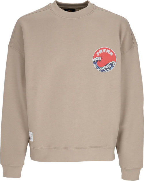 ALPHA-INDUSTRIES-Felpa-Girocollo-Uomo-Japan-Wave-Warrior-Crewneck-Vintage-Sand-da-uomo