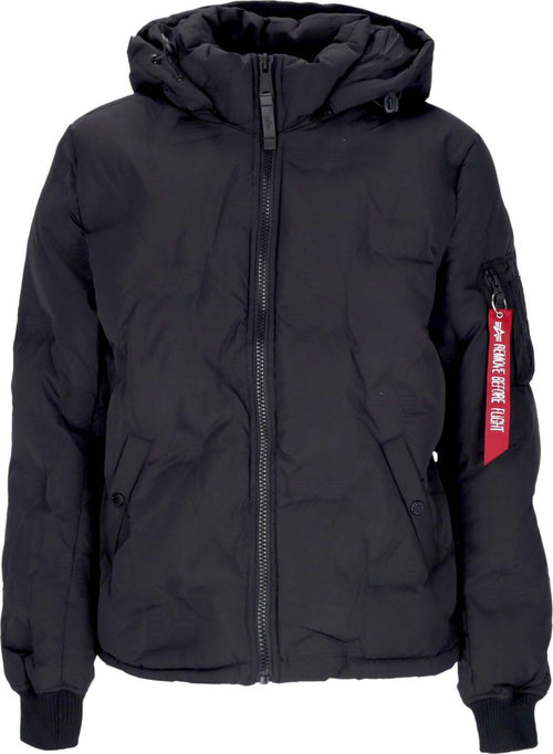 ALPHA-INDUSTRIES-Piumino-Uomo-Hooded-Logo-Puffer-Black-da-uomo
