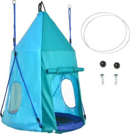 Altalena-da-Giardino-con-Tenda-per-Bambini-da-3-8-Anni,-Ø100cm-e-Corde-Regolabili,-Blu-RF8344-055V00BURF8
