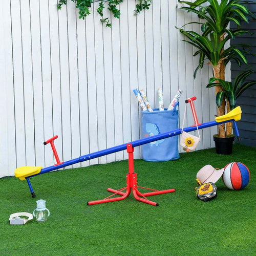 Altalena-per-Bambini-Doppia-a-Bilico-Girevole-a-360°-in-Metallo-e-PP,-Età-3-8-Anni,-182x77x63cm-Multicolore-HJ2344-023HJ2