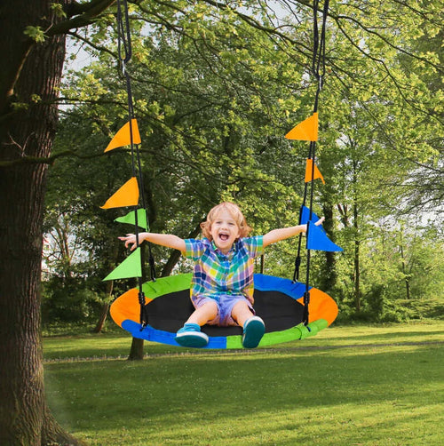 Altalena-Rotonda-a-Nido-per-Bambini-di-+3-Anni-per-Giardino,-Esterni,-Interni,-Cameretta,-Multicolor-Φ100x120-180Acm-DF7344-031DF7