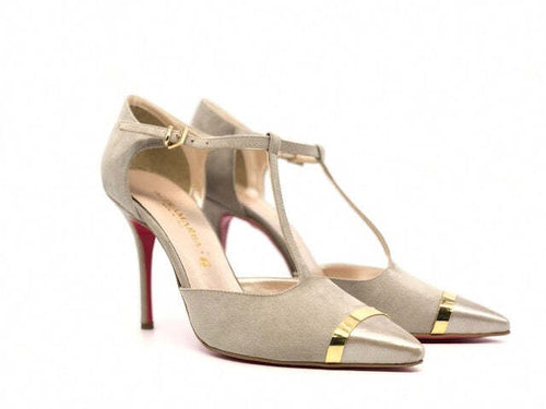 ALTRAMAREA scarpa con tacco da donna in pelle scamosciata beige