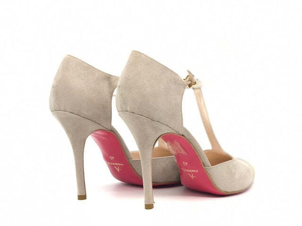 ALTRAMAREA scarpa con tacco da donna in pelle scamosciata beige