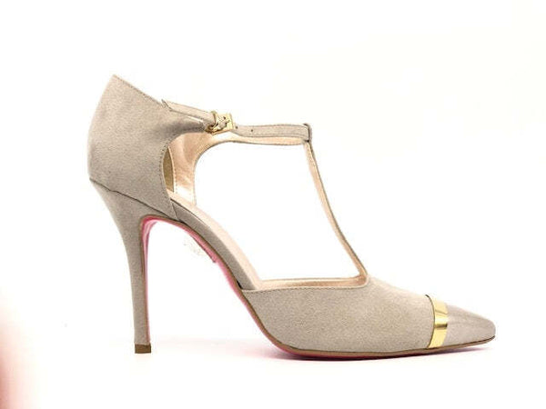 ALTRAMAREA scarpa con tacco da donna in pelle scamosciata beige
