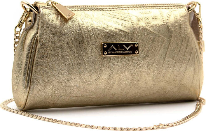 Alv-by-Alviero-Martini-Al008b2318-Mini-Pochette-Donna-100%-Pelle-Con-Tracolla-Removibile-E-Stampa-Logo-Borsa-Elegante-Con-Chiusura-a-Cerniera-22x13x4cm