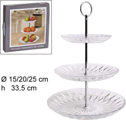 ALZATA CENTRO TAVOLA 3 RIPIANI LIVELLI IN VETRO DIAMANTE ALZATINA VASSOIO TORTE Casa e cucina/Stoviglie/Piatti ciotole e vassoi/Piatti per servire/Alzate per dolci e frutta Trade Shop italia - Napoli, Commerciovirtuoso.it