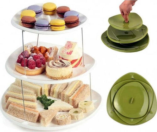 Alzata-Twist-Fold-Centrotavola-Pieghevole-Richiudile-Salvaspazio-3-Ripiani-Dolci