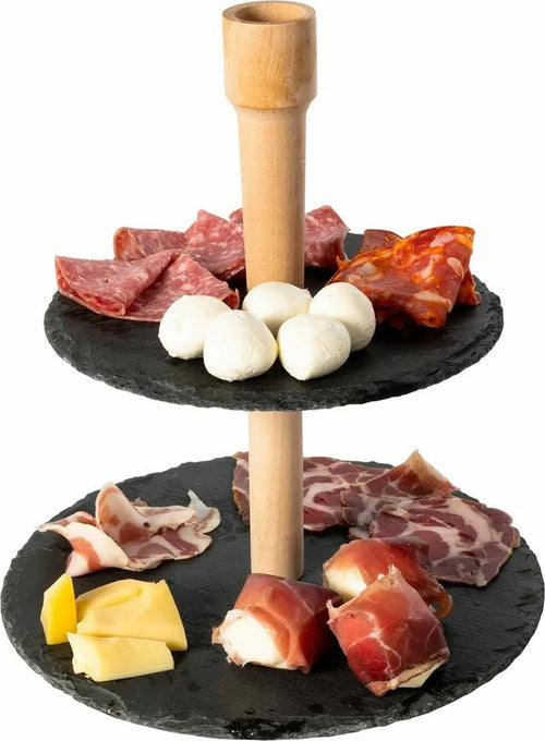 Alzatina Stand Porta Dolci Rustici 2 Piani In Ardesia 20/25cm Legno Finger Food Cucina > Accessori cucina Trade Shop italia - Napoli, Commerciovirtuoso.it