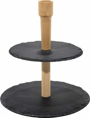 Alzatina Stand Porta Dolci Rustici 2 Piani In Ardesia 20/25cm Legno Finger Food Cucina > Accessori cucina Trade Shop italia - Napoli, Commerciovirtuoso.it