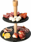 Alzatina-Stand-Porta-Dolci-Rustici-2-Piani-In-Ardesia-20/25cm-Legno-Finger-Food