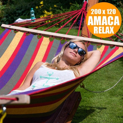 Amaca Da Giardino Singola Xl In Legno Cotone Relax Campeggio 200x120cm 2 Colori Giardino e giardinaggio/Arredamento da giardino e accessori/Amache sedie sospese e accessori/Amache Trade Shop italia - Napoli, Commerciovirtuoso.it