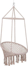 Amaca-Sedia-Sospesa-Ad-Altalena-Dondolo-In-Legno-Corda-Intrecciata-Cotone-Beige