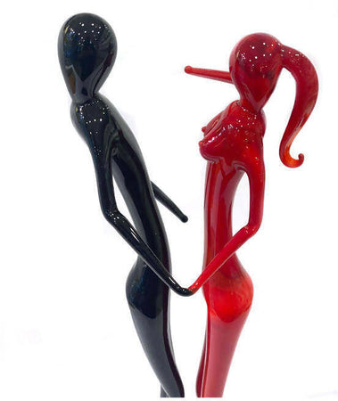 Amanti Grandi Rosso E Nero in Vetro Di Murano Soprammobile Tipico Vetro Di Venezia 33 Cm Prodotto Fatto a Mano 100%