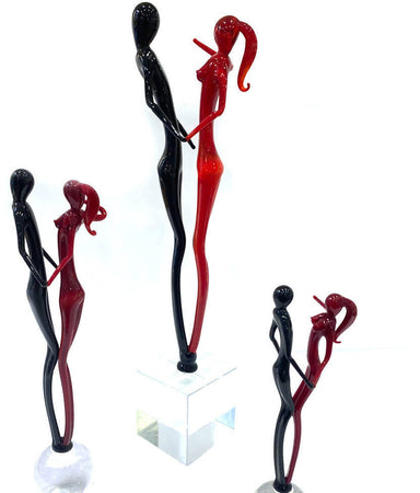 Amanti Grandi Rosso E Nero in Vetro Di Murano Soprammobile Tipico Vetro Di Venezia 33 Cm Prodotto Fatto a Mano 100%