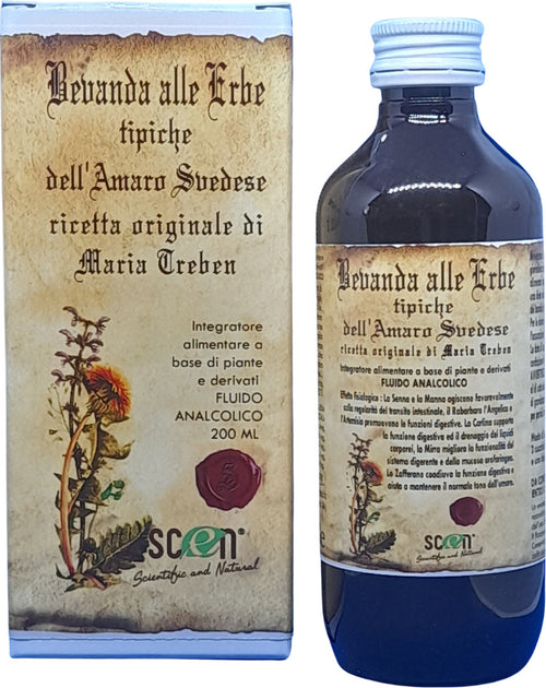 Amaro-Svedese-Senza-Alcool---200-ml---bevanda-alle-erbe-tipiche-dell'Amaro-Svedese---ricetta-originale-Maria-Treben---Scen---prodotto-in-Italia