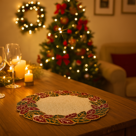 Sottopiatto natalizio decorato con perline per decorazioni Ø 35 cm