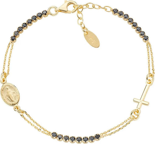 AMEN---Bracciale-Dorato-Stile-Rosario-con-Tennis-Nero