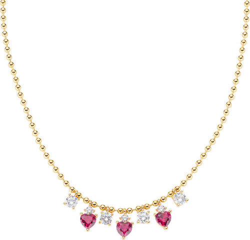 AMEN---Collana-Chandelier-Princess-Dorata-con-Zirconi-Bianchi-e-Cuori-Rubino