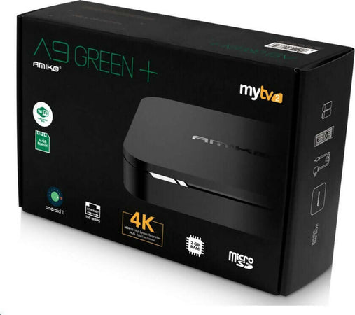 Amiko-A9-GREEN+-4K-OTT-H.265-2/16GB-Quad-Core-Android-11-Wifi-Dual-Band-Bluetooth
