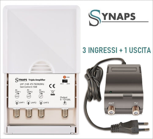 Amplificatore da palo 21dB regolabile con filtro 4G LTE 3 Ingressi / 1 Uscita SYNAPS