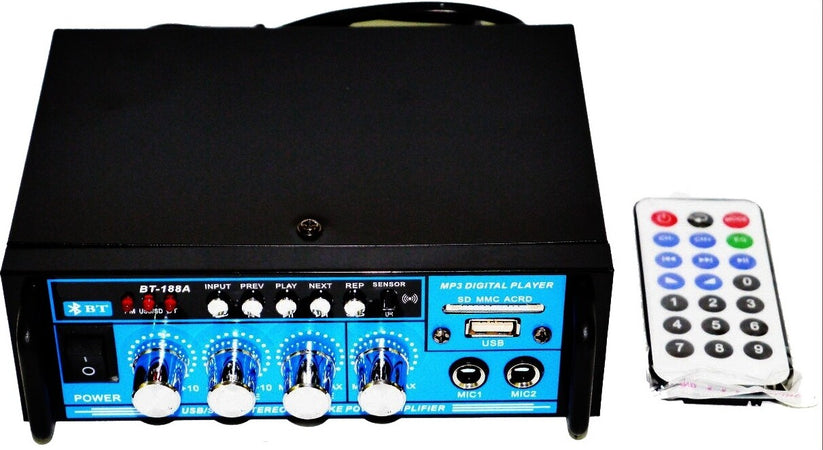 AMPLIFICATORE AUDIO 12V 220V USB SD 2 MICROFONI MP3 FM CASA AUTO KARAOKE BT188A  Trade Shop italia - Napoli, Commerciovirtuoso.it
