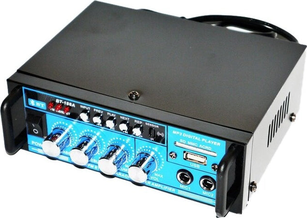 AMPLIFICATORE AUDIO 12V 220V USB SD 2 MICROFONI MP3 FM CASA AUTO KARAOKE BT188A  Trade Shop italia - Napoli, Commerciovirtuoso.it