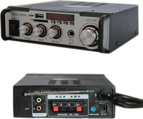 AMPLIFICATORE AUDIO 12V 220V USB SD MICROFONO MP3 FM CASA AUTO KARAOKE 004A  Trade Shop italia - Napoli, Commerciovirtuoso.it