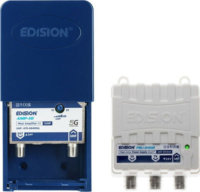 Amplificatore-da-palo-25dB-regolabile-con-filtro-5G-LTE-1-Ingresso-/-1-Uscita-EDISION-AMP-10-con-alimentatore-24V-200mA-EDISION-PSU-2402