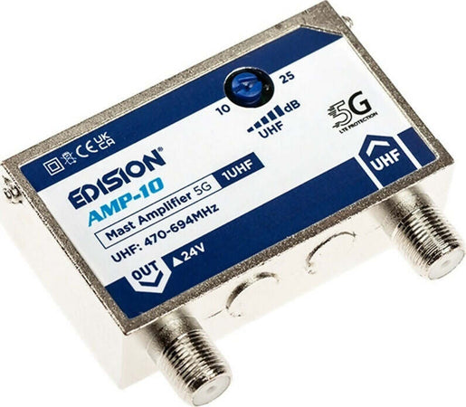 Amplificatore-da-palo-25dB-regolabile-con-filtro-5G-LTE-1-Ingresso-/-1-Uscita-EDISION-AMP-10-con-alimentatore-24V-200mA-EDISION-PSU-2402