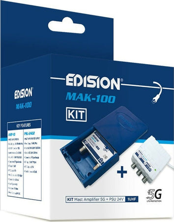 Amplificatore-da-palo-25dB-regolabile-con-filtro-5G-LTE-1-Ingresso-/-1-Uscita-EDISION-AMP-10-con-alimentatore-24V-200mA-EDISION-PSU-2402