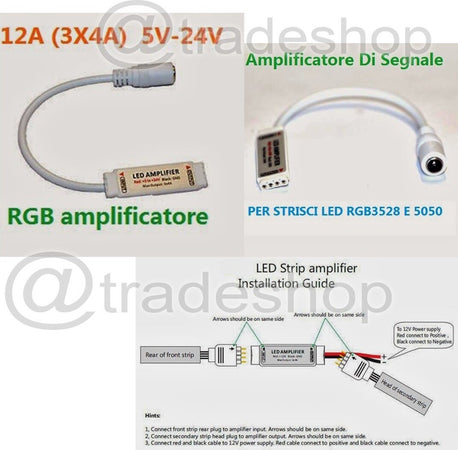 Amplificatore Di Segnale Per Striscia Led RGB 3528 5630 Strip Light 12V 3x4A Elettronica/Home Cinema TV e video/Attrezzatura satellitare/Impianti satellitari/Amplificatori di segnale Trade Shop italia - Napoli, Commerciovirtuoso.it