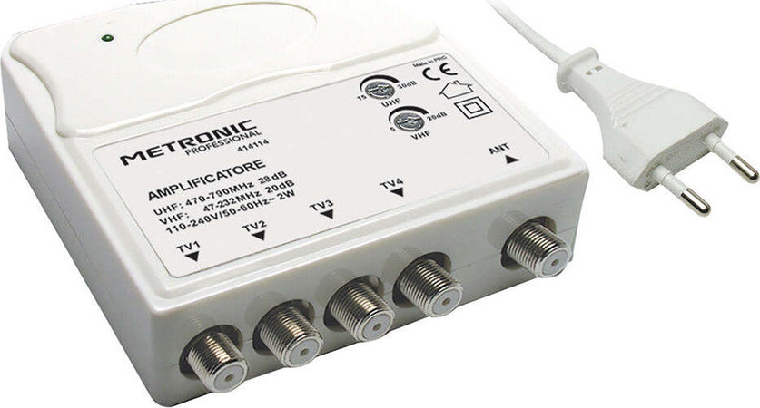 AMPLIFICATORE-INTERNO-1-IN/4-OUT-1-ingresso-UHF/VHF---4-uscite-TV-Metronic