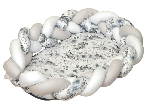 Riduttore Paracolpi con Treccia Paralcolpi 2in1 - 210 MONOPATTERN WHITE GRAY ROSE GARDEN Amy