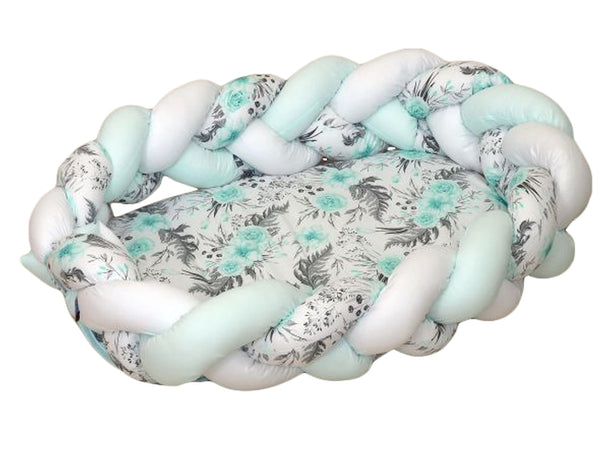 Riduttore Paracolpi con Treccia Paralcolpi 2in1 - 210 MONOPATTERN WHITE MINT ROSE GARDEN Amy