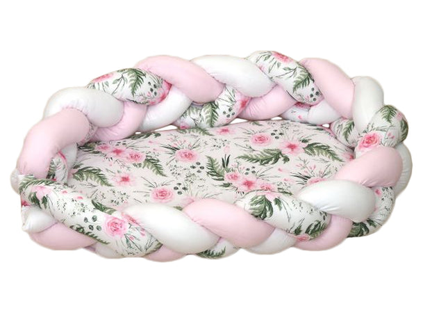 Riduttore Paracolpi con Treccia Paralcolpi 2in1 - 210 MONOPATTERN WHITE PINK ROSE GARDEN PINK Amy