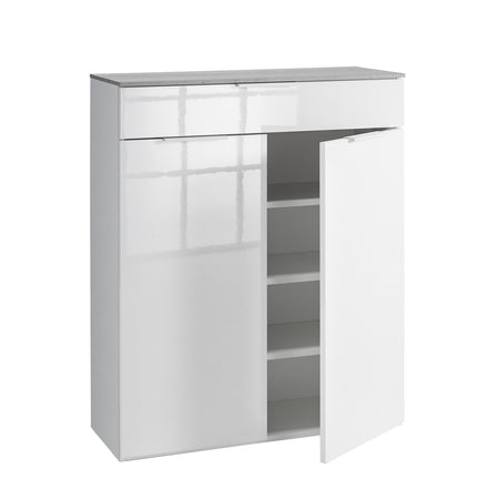 Scarpiera madia multiuso con 2 ante ed 1 cassetto bianco laccato per interno elegante