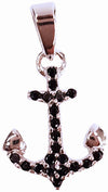 Ancora Ciondolo Pendente in Oro Bianco 18 kt con Agate Nere Incassate Made in Italy Artigianale Gioiello Porta Fortuna
