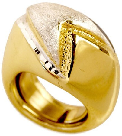 Anello argento modello grande dorato e satinato