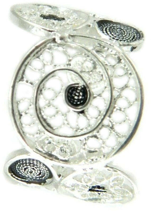 Anello fascia aperta a cerchi filigrana sarda traforata in argento brunito