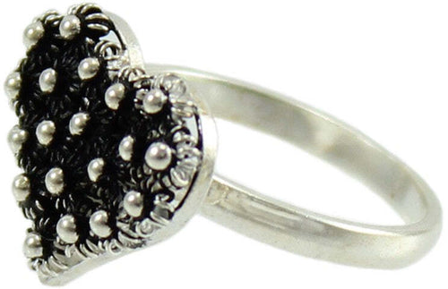 Anello donna filigrana sarda in argento brunito cuore a nido d'ape