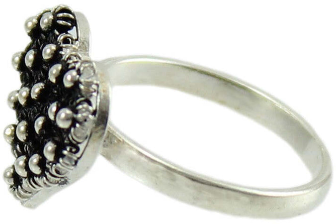Anello Da Donna Filigrana Sarda in Argento Brunito 925 ‰ Anello Cuore a Nido D'ape 14x14 Mm