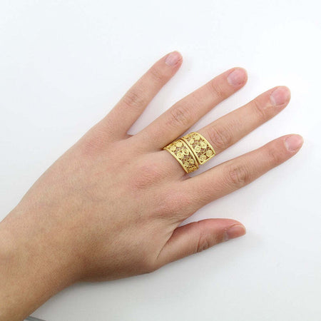 Anello fascia a nastro Dorato Filigrana Sarda in Argento – Regolabile