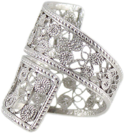 Anello In Argento Sterling 925 Con Foglie In Filigrana E Zirconi Cubici | Larghezza 4mm | Gioiello Vintage Milgrain Ipoallergenico Personalizzabile