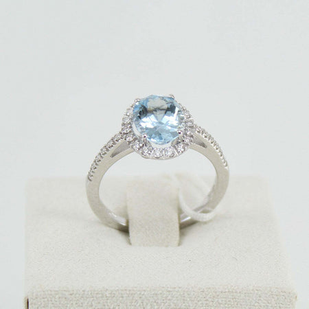 Anello donna classico Mirco Visconti in oro bianco con acquamarina e diamanti